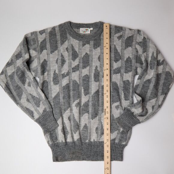 Vtg Monte Carlo Grandpa Sweater Men’s M Gray Geometric 3D Ribbed tight Knit - Picture 4 of 9